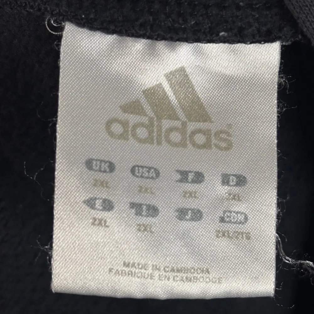 VTG Adidas Black Hoodie Sweatshirt Pullover Embroidered Logo Size 2XL‎ 90s Faded
